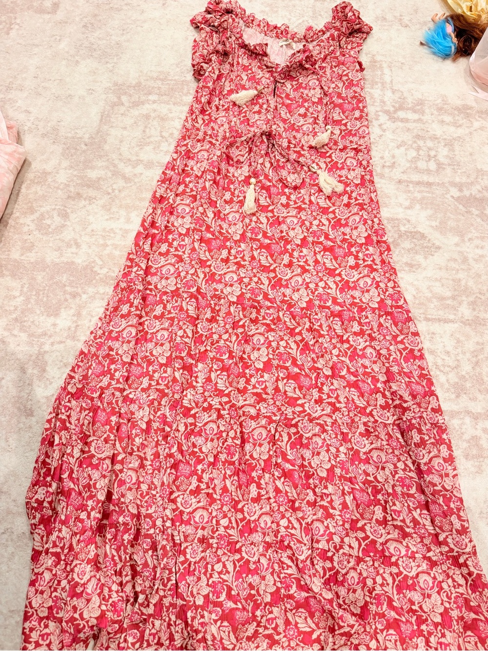 NATURAL LIFE Pink Floral Tassel Tiered Maxi Dress
